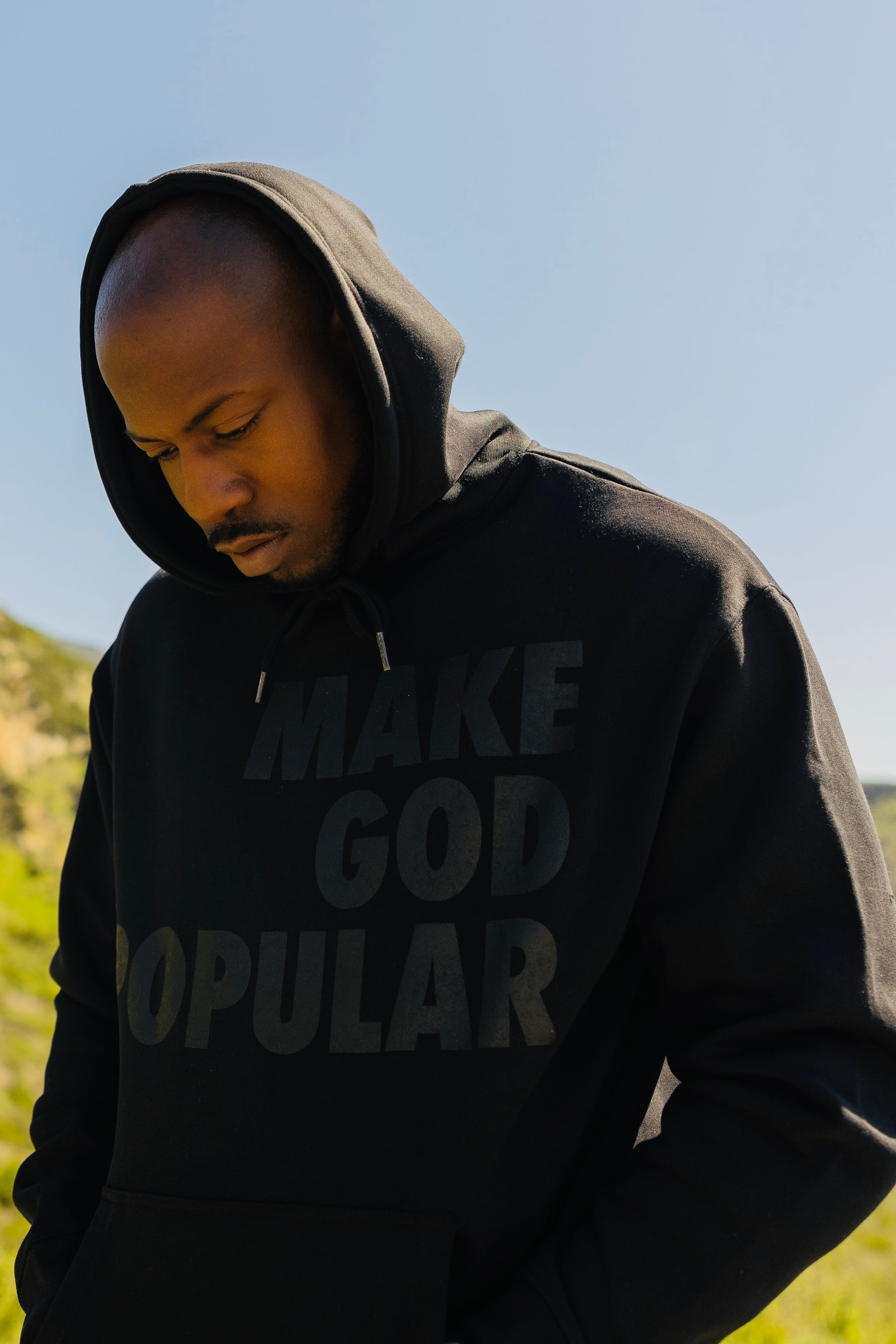 Make God Popular Hoodies (Black on Black) - MAKE GOD POPULAR