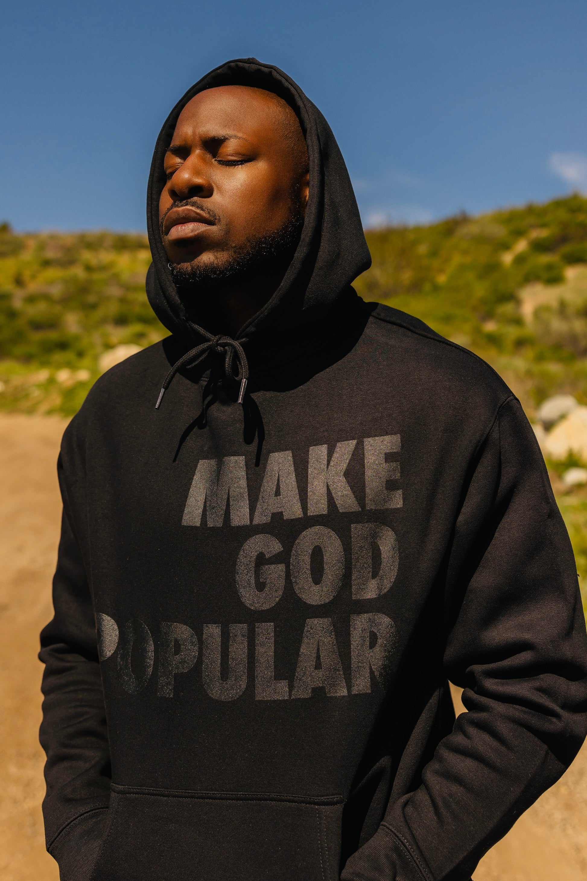 Make God Popular Hoodies (Black on Black) - MAKE GOD POPULAR